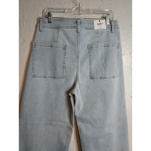 OAT New York High‎ Rise Wide Leg Raw Cropped Light Wash Jeans Women's 12/31 NWT