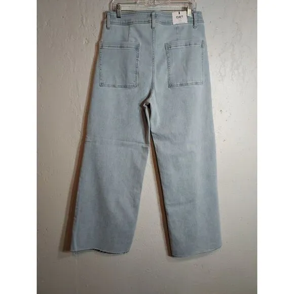 OAT New York High‎ Rise Wide Leg Raw Cropped Light Wash Jeans Women's 12/31 NWT
