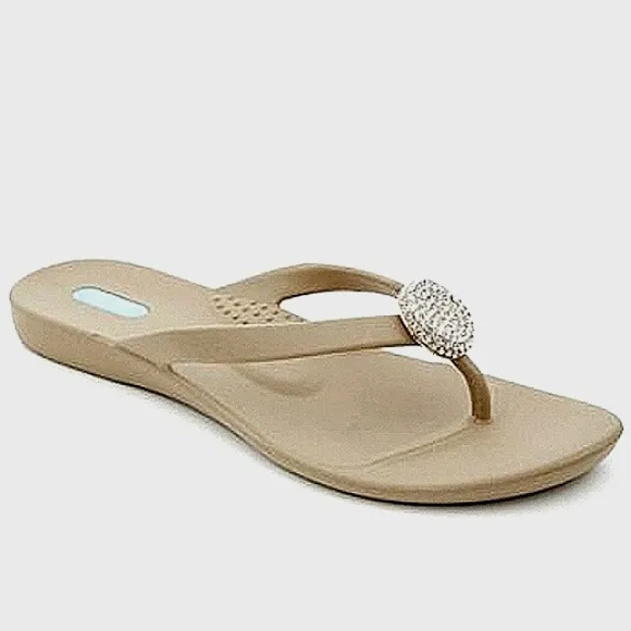 OKA-B Lucky Rhinestone Jewel Crystal Thong Flip Flop Slide Mule Sandal EUC