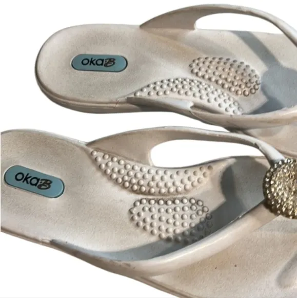 OKA-B Lucky Rhinestone Jewel Crystal Thong Flip Flop Slide Mule Sandal EUC