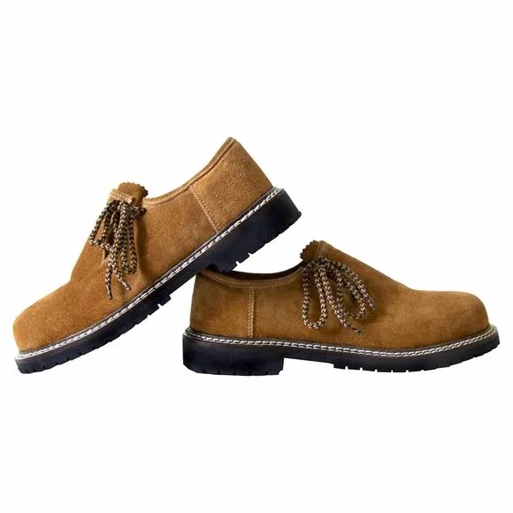 Oktoberfest Mens Bavarian Shoes Cowhide Leather Golden Brown Shoes NEW