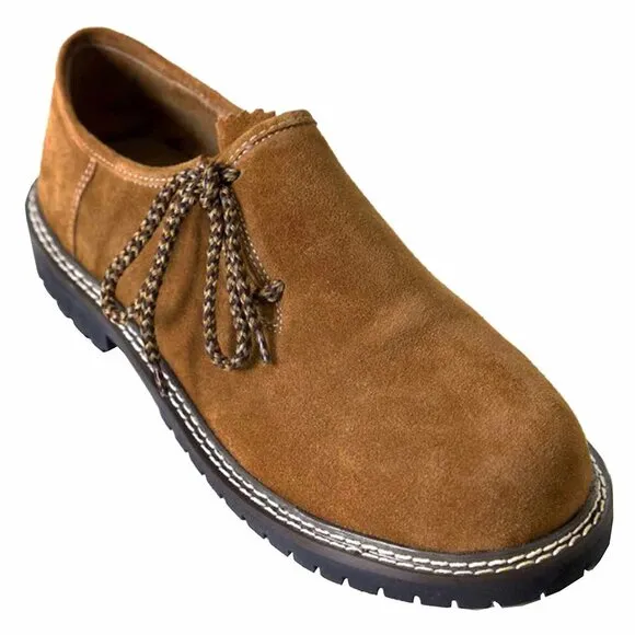 Oktoberfest Mens Bavarian Shoes Cowhide Leather Golden Brown Shoes NEW