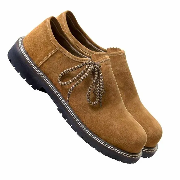 Oktoberfest Mens Bavarian Shoes Cowhide Leather Golden Brown Shoes NEW