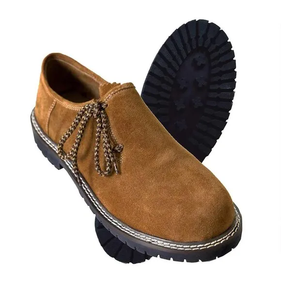Oktoberfest Mens Bavarian Shoes Cowhide Leather Golden Brown Shoes NEW