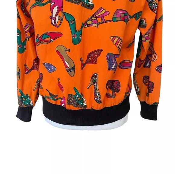 Olivia Vintage 80s Shoe Pattern Print Orange Lightweight Bomber Jacket Sz Small