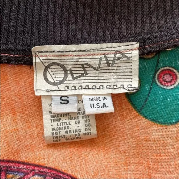 Olivia Vintage 80s Shoe Pattern Print Orange Lightweight Bomber Jacket Sz Small