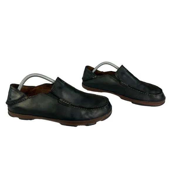 Olukai Maloa Black Leather Loafers‎ Mens Size US9.5  EU42.5