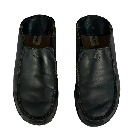 Olukai Maloa Black Leather Loafers‎ Mens Size US9.5  EU42.5