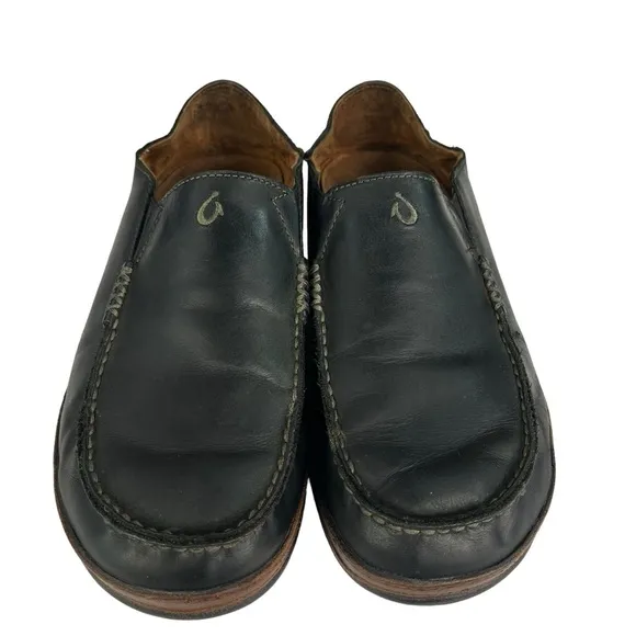 Olukai Maloa Black Leather Loafers‎ Mens Size US9.5  EU42.5