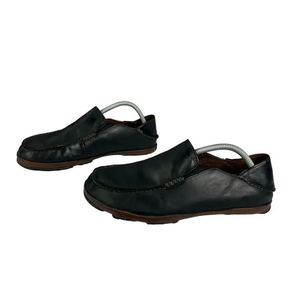 Olukai Maloa Black Leather Loafers‎ Mens Size US9.5  EU42.5