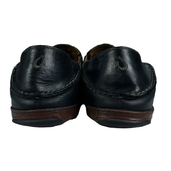 Olukai Maloa Black Leather Loafers‎ Mens Size US9.5  EU42.5