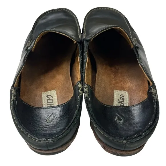 Olukai Maloa Black Leather Loafers‎ Mens Size US9.5  EU42.5