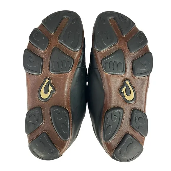 Olukai Maloa Black Leather Loafers‎ Mens Size US9.5  EU42.5