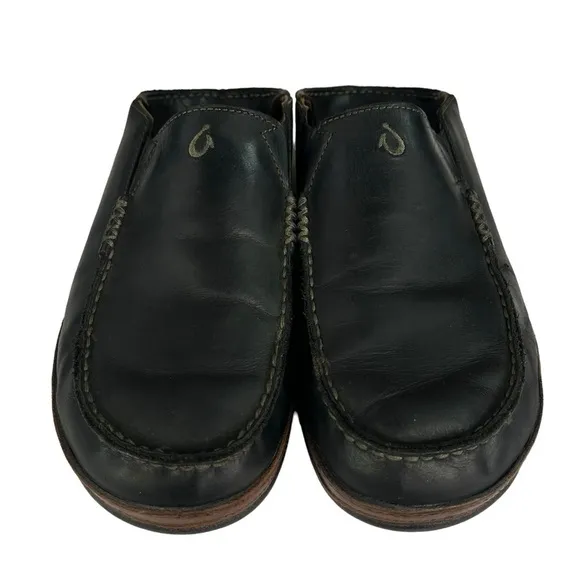 Olukai Maloa Black Leather Loafers‎ Mens Size US9.5  EU42.5
