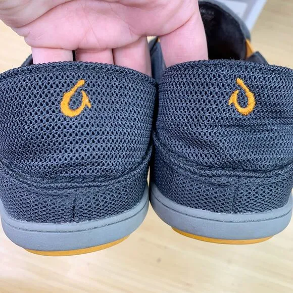 OluKai Mens 10 Nohea Mesh Slip-On Shoes Dark Shadow Gray Boat 10188-4242 EUC