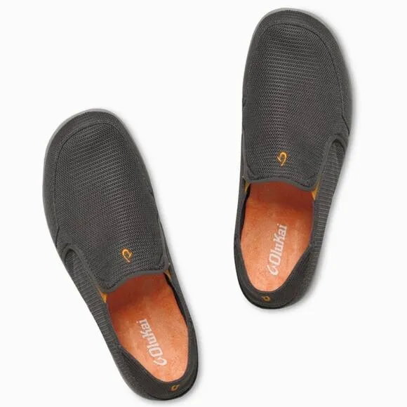 OluKai Mens 10 Nohea Mesh Slip-On Shoes Dark Shadow Gray Boat 10188-4242 EUC