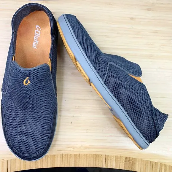 OluKai Mens 10 Nohea Mesh Slip-On Shoes Dark Shadow Gray Boat 10188-4242 EUC