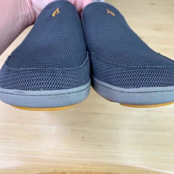 OluKai Mens 10 Nohea Mesh Slip-On Shoes Dark Shadow Gray Boat 10188-4242 EUC