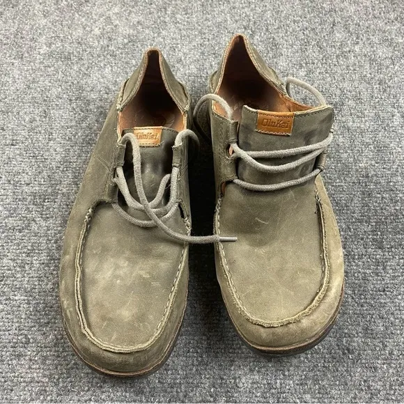 OLUKAI Men’s Ohana Lace Up Nubuck Shoes Grey Leather size: 11