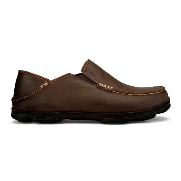 OluKai Moloā Men’s Leather Slip On Shoes Size 11 Dark Wood Java Brown $140