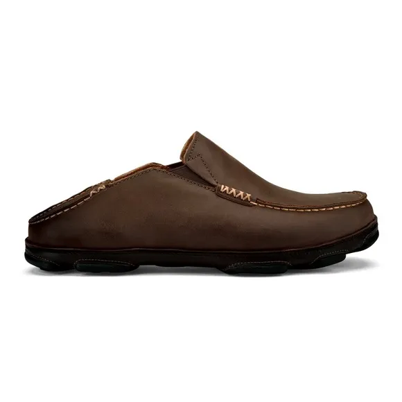 OluKai Moloā Men’s Leather Slip On Shoes Size 11 Dark Wood Java Brown $140