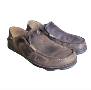 Olukai Moloa Darkwood Slipper Shoes Brown Leather Men's Size 9.5
