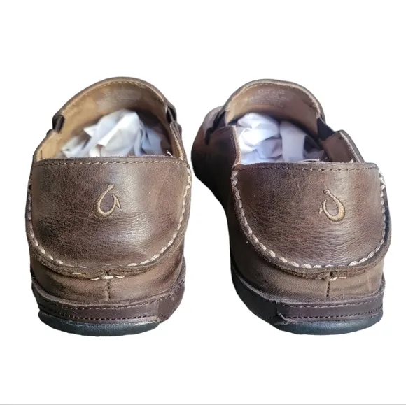 Olukai Moloa Darkwood Slipper Shoes Brown Leather Men's Size 9.5