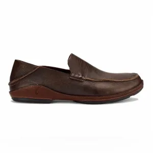 OluKai Ni’o Dark Wood Rum Brown Leather Slip On Drop Heel Loafer Shoes Men Sz 8