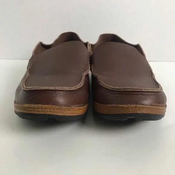 OluKai Ni’o Dark Wood Rum Brown Leather Slip On Drop Heel Loafer Shoes Men Sz 8