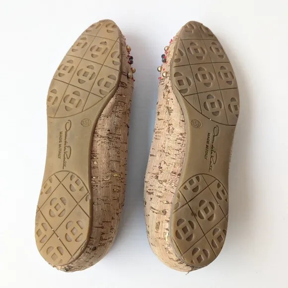 Oscar de la Renta Beige Leather Embellished Women's Flat Shoes