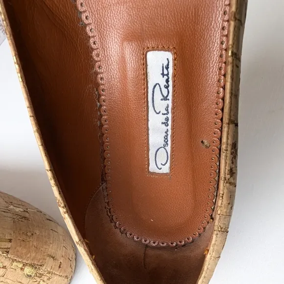 Oscar de la Renta Beige Leather Embellished Women's Flat Shoes