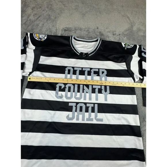 Otter Spit Mens Hockey Jersey Size XL Black White County Jail Inmate Madness