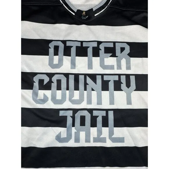 Otter Spit Mens Hockey Jersey Size XL Black White County Jail Inmate Madness
