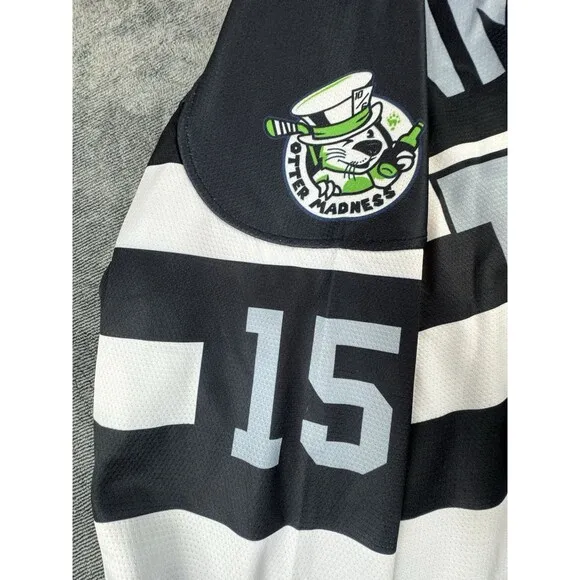 Otter Spit Mens Hockey Jersey Size XL Black White County Jail Inmate Madness