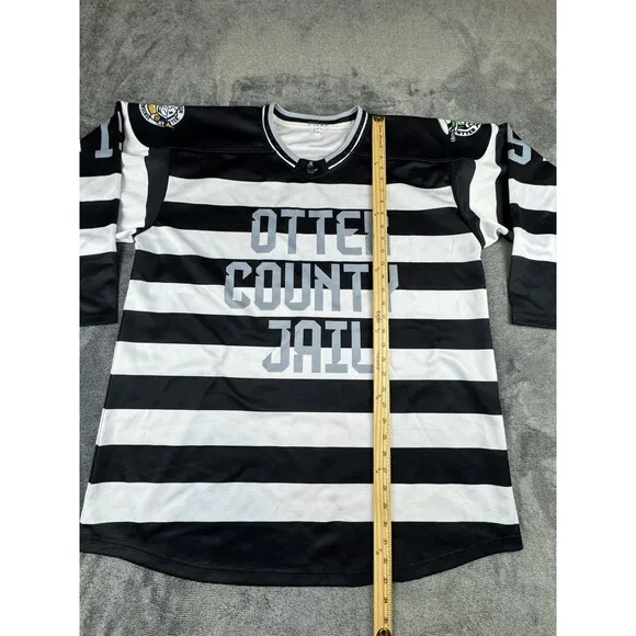 Otter Spit Mens Hockey Jersey Size XL Black White County Jail Inmate Madness