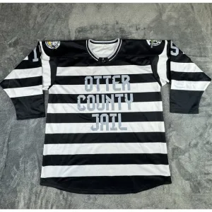Otter Spit Mens Hockey Jersey Size XL Black White County Jail Inmate Madness