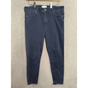 Parker Smith Womens Classic Skinny Ankle Crop Solid Blue Denim Jeans Size 32