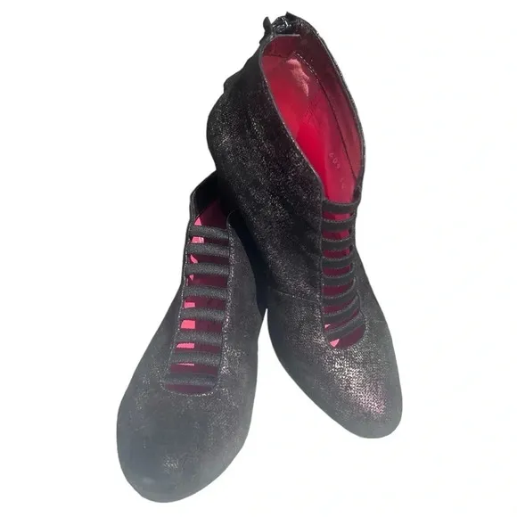 Pas De Rouge Metallic Black Iridescent Black Ankle Bootie Steampunk whimsical