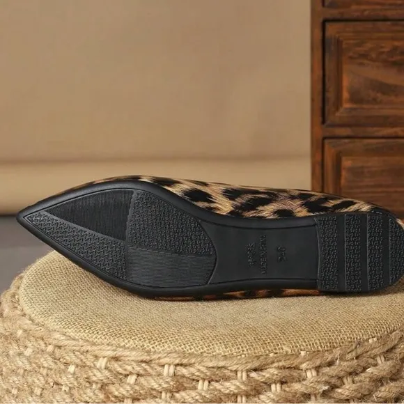 Patent Leopard Print Pointed Toe Flat  Shoe