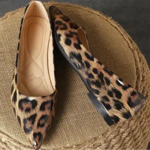 Patent Leopard Print Pointed Toe Flat  Shoe