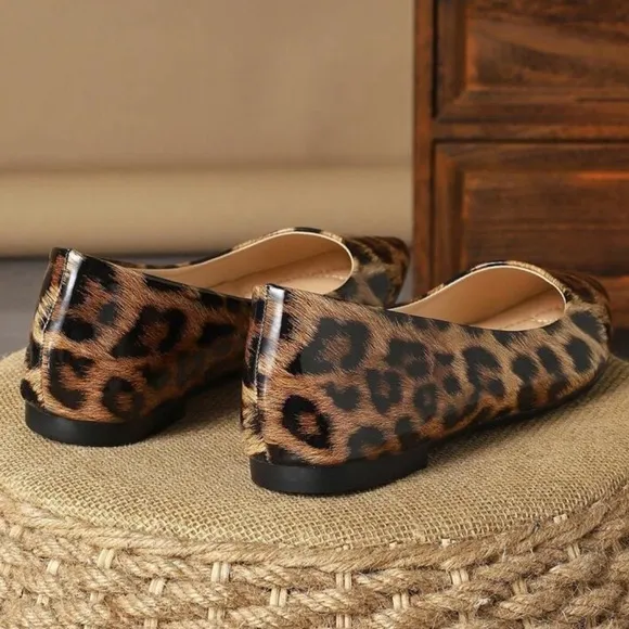 Patent Leopard Print Pointed Toe Flat  Shoe
