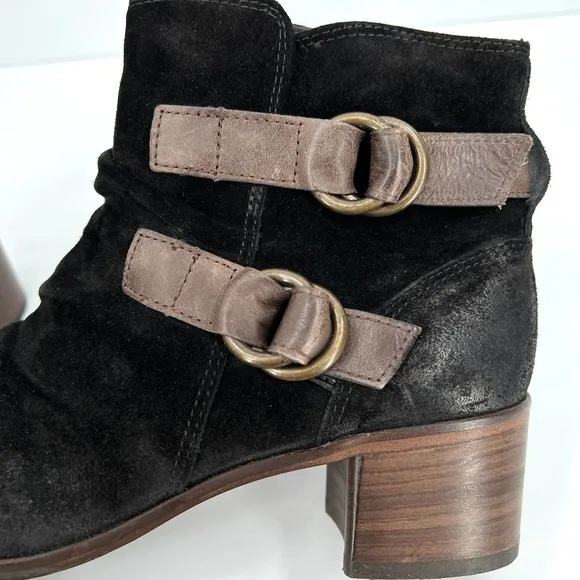 PAUL GREEN Shoes Womens 7 Black Newbury Suede Ankle Boot Block heel Distressed