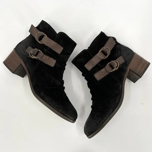PAUL GREEN Shoes Womens 7 Black Newbury Suede Ankle Boot Block heel Distressed