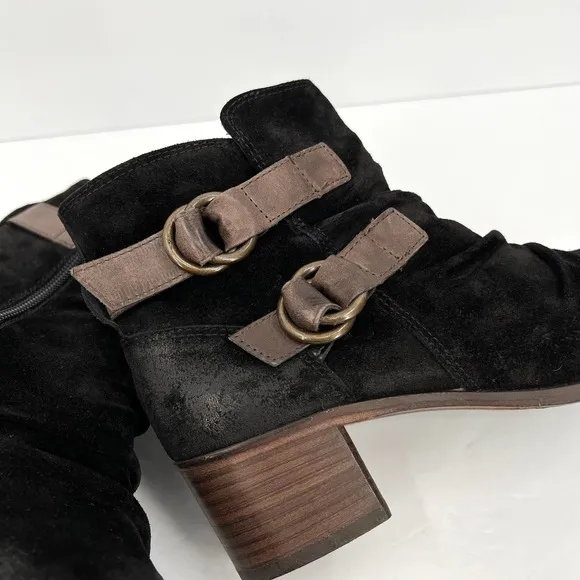 PAUL GREEN Shoes Womens 7 Black Newbury Suede Ankle Boot Block heel Distressed