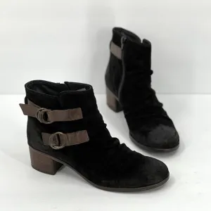 PAUL GREEN Shoes Womens 7 Black Newbury Suede Ankle Boot Block heel Distressed
