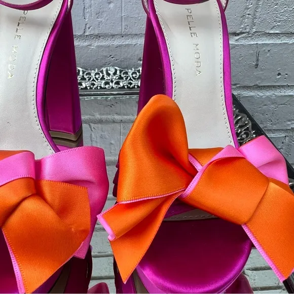 Pelle Moda Pink and Orange Women's Platform Bow Heels