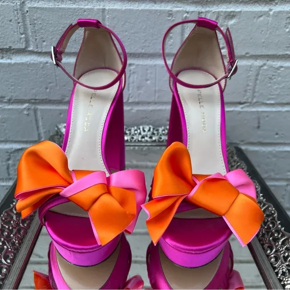 Pelle Moda Pink and Orange Women's Platform Bow Heels
