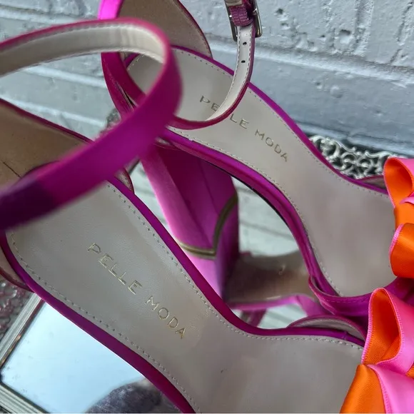 Pelle Moda Pink and Orange Women's Platform Bow Heels