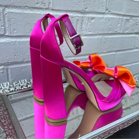 Pelle Moda Pink and Orange Women's Platform Bow Heels
