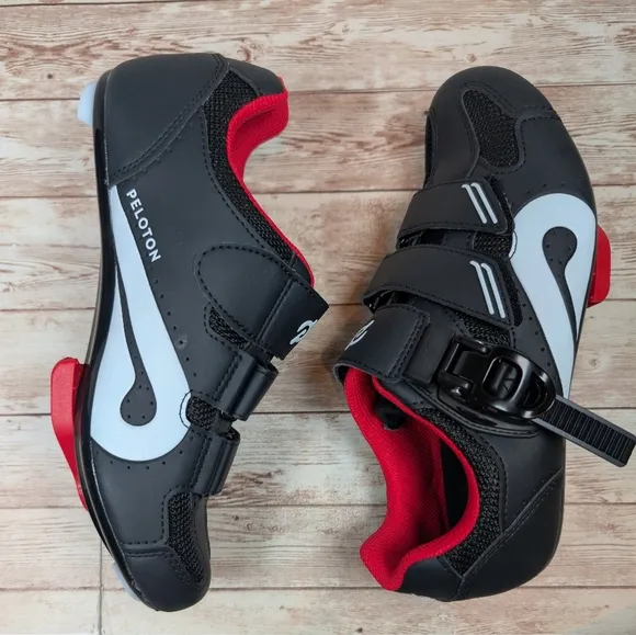 Peloton Bike &amp; Bike Cycling Shoes Red Black White Unisex Size 38 Like New Size 8